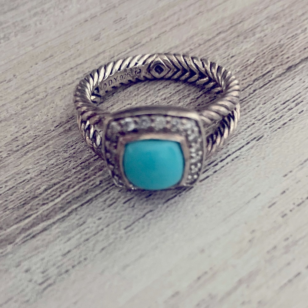 David Yurman Petite Turquoise Ring in Sterling Silver & Pavé Diamonds - Picture 4 of 7